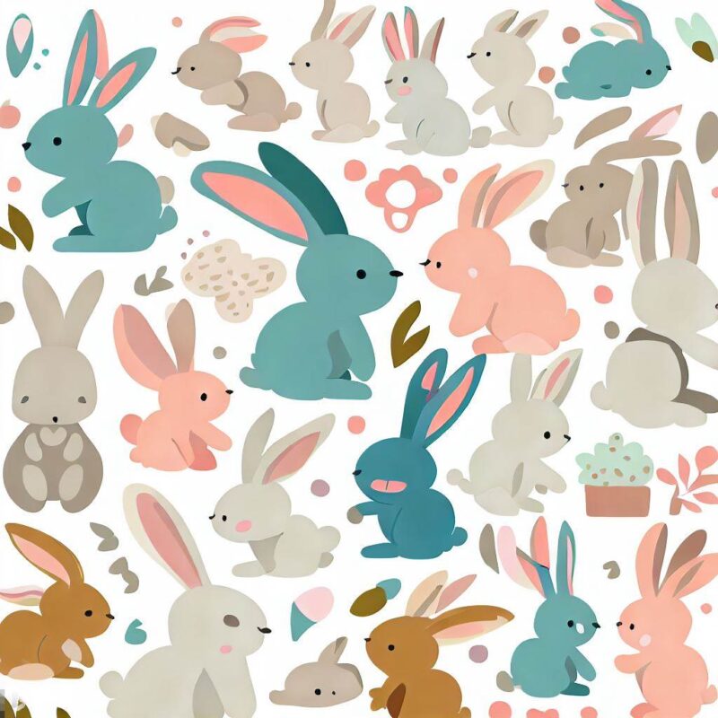 ウサギのイラストと図形。たくさん