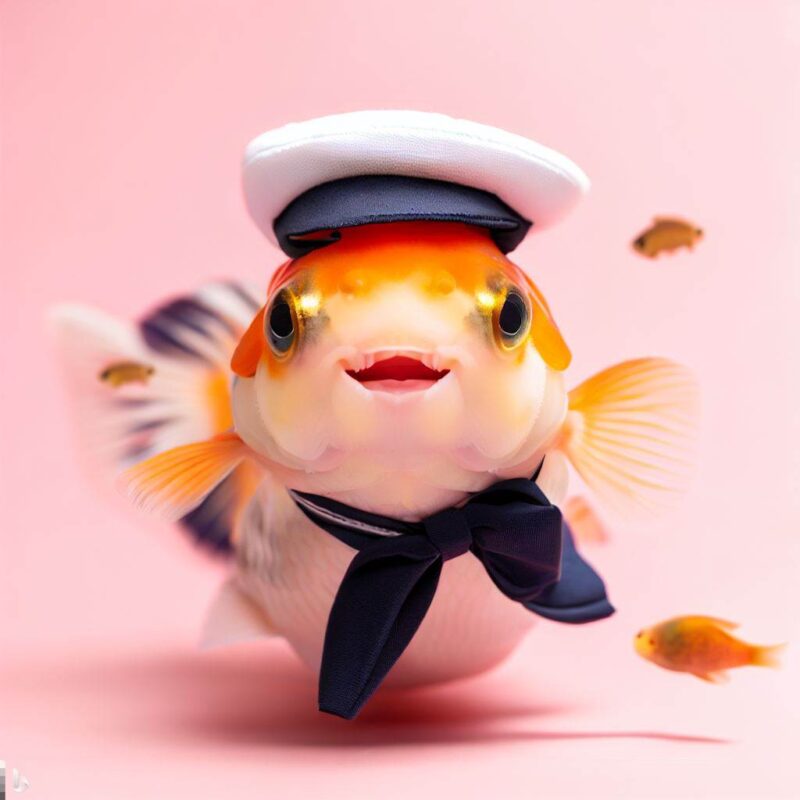 日本のセーラー服を着て微笑むかわいい金魚、最高品質、プロの写真