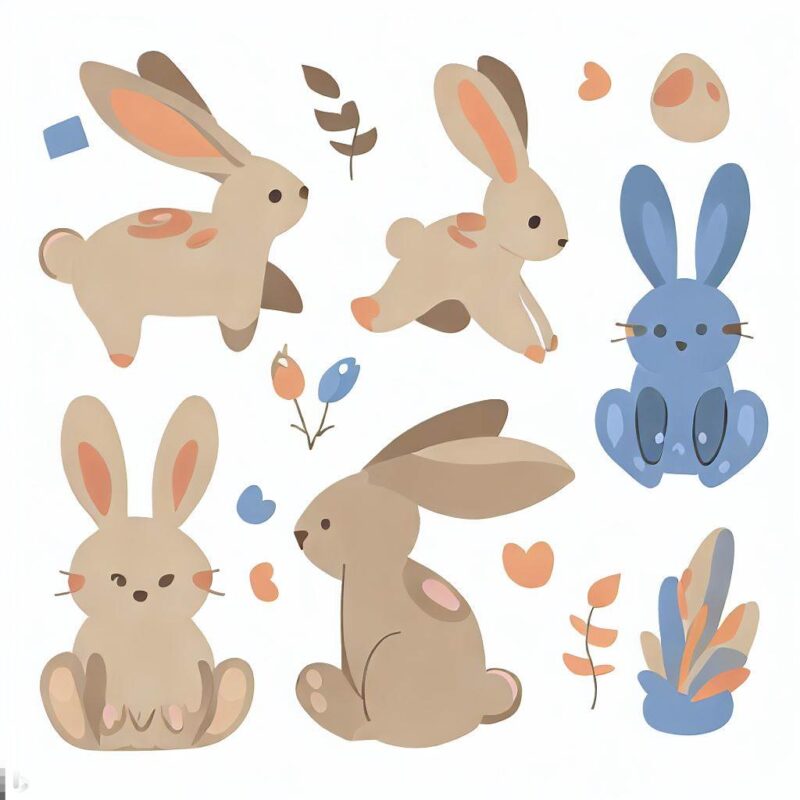 ウサギのイラストと図形。