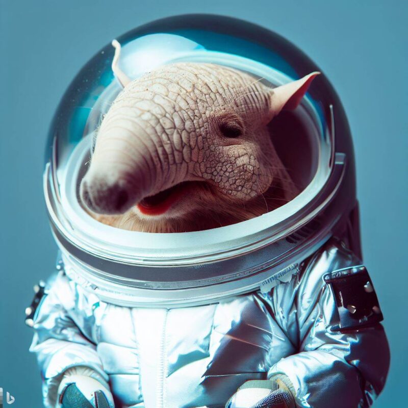 Cute armadillo smiling in space suit, top quality, professional photo