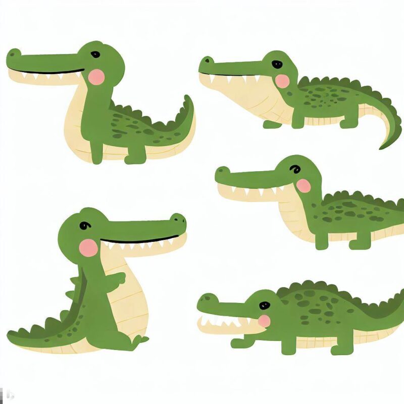 Cute crocodile illustrations and figures are available.