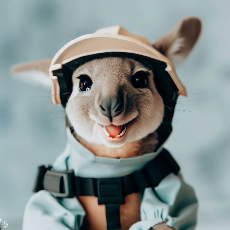 Cute kangaroo smiling in protective gear, top quality, professional photo