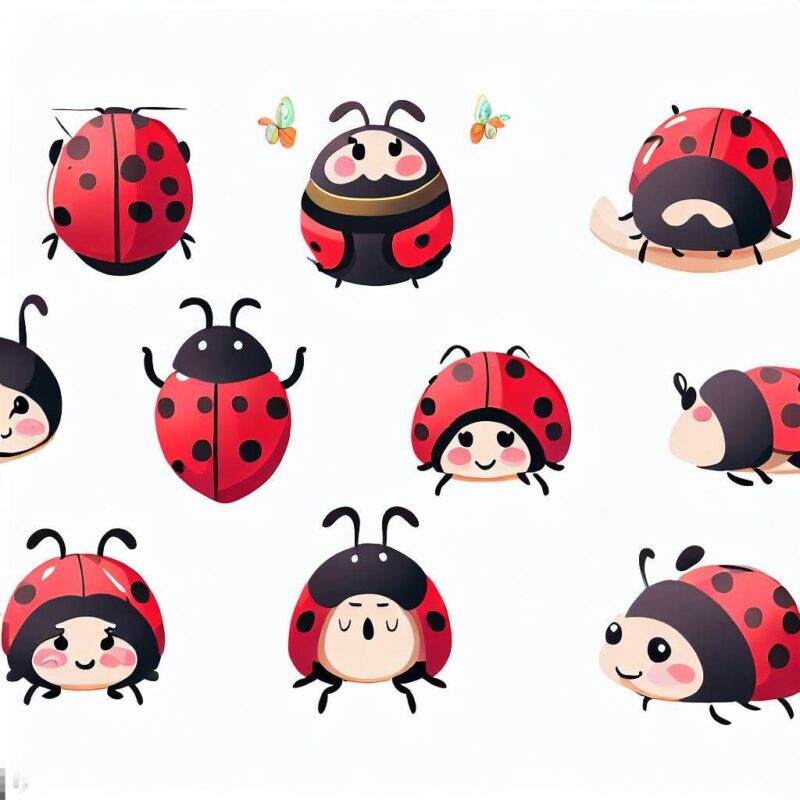 Cute ladybug illustrations and figures are available.