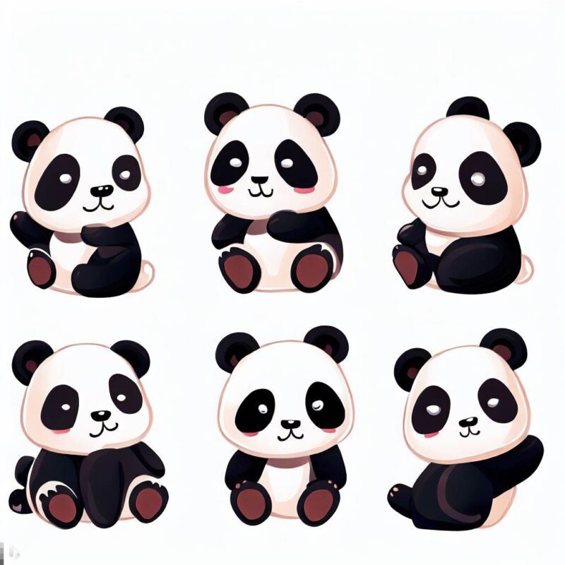 Cute panda illustrations and figures are available.