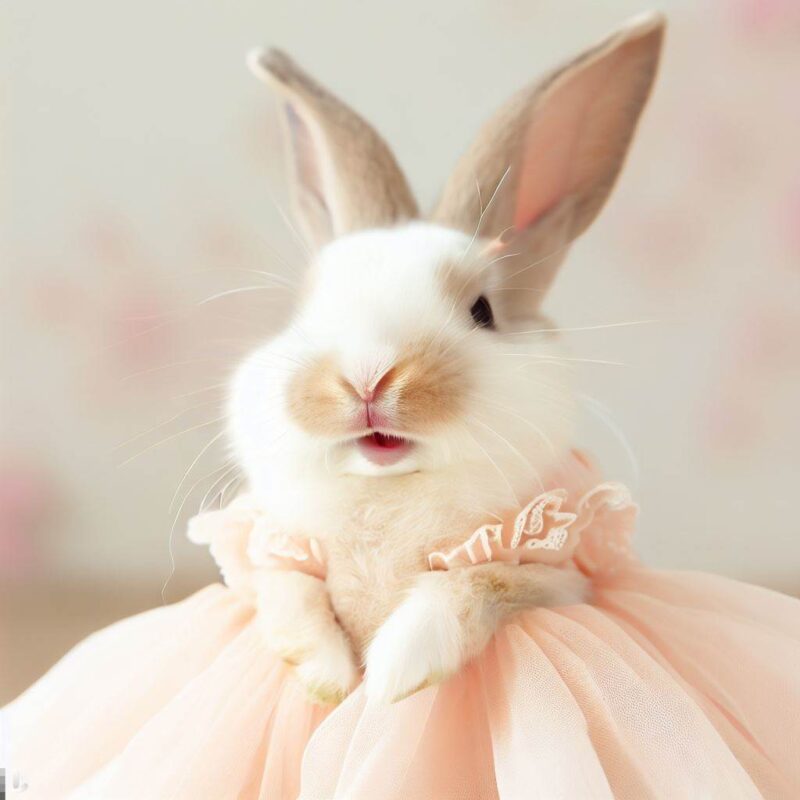 Cute rabbit smiling in ball gown, top quality, professional photo