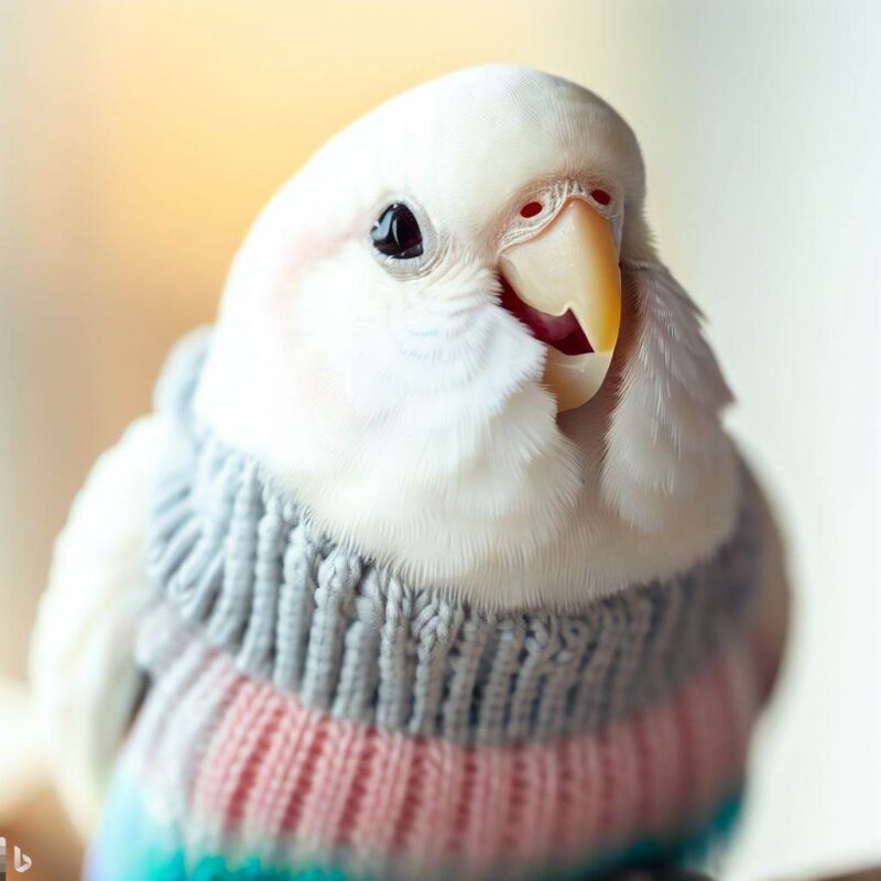 Cute white budgie smiling in sweater avatar, top quality, professional photo