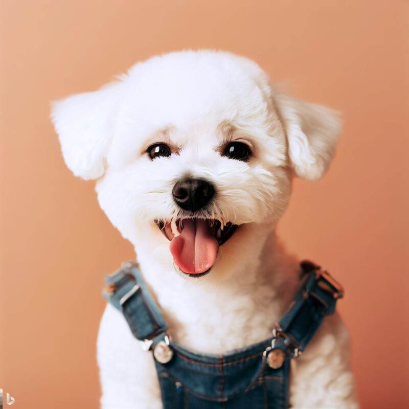 Cute white dog smiling in dungaree shirt avatar, top quality, professional photo