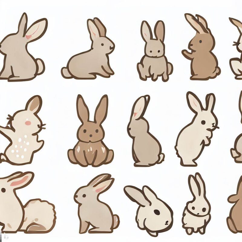 Features illustrations and figures of rabbits.