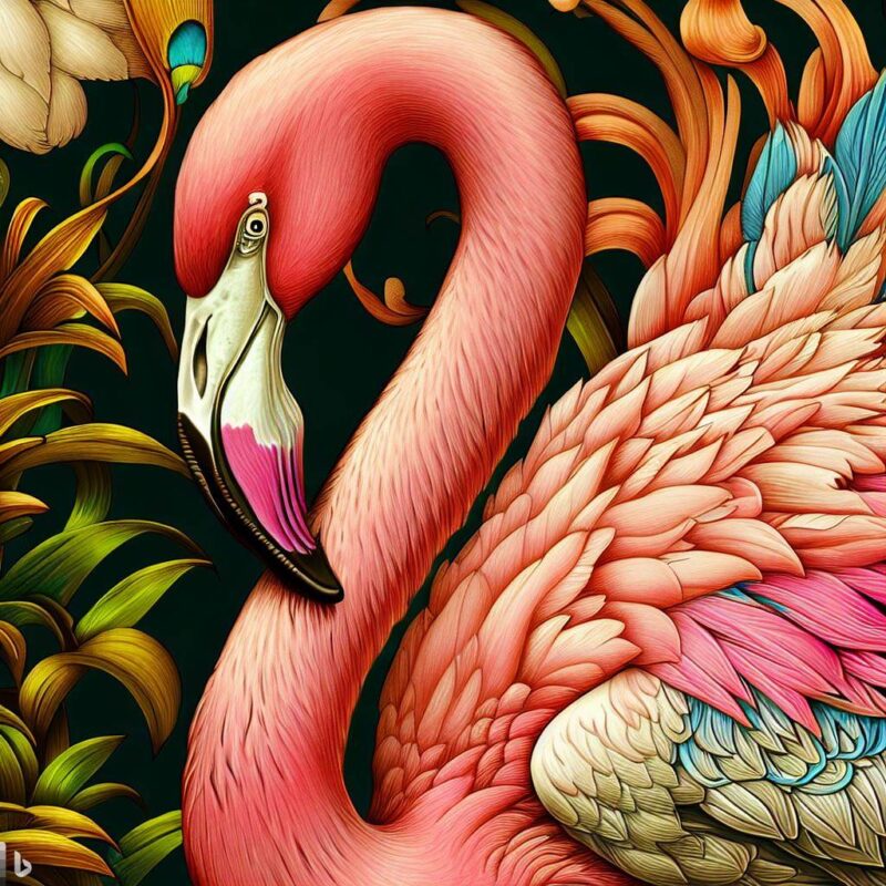 Full Color. Flamingo, Coloring, Masterpiece, Renaissance painting style.
