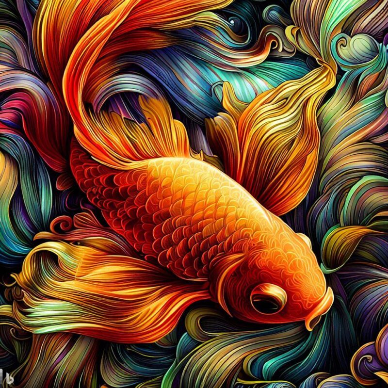 Full Color. Goldfish, Coloring, Masterpiece, Renaissance painting style.