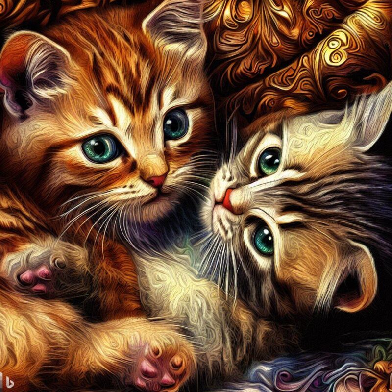 Full Color. Kittens, Coloring, Masterpiece, Renaissance painting style.