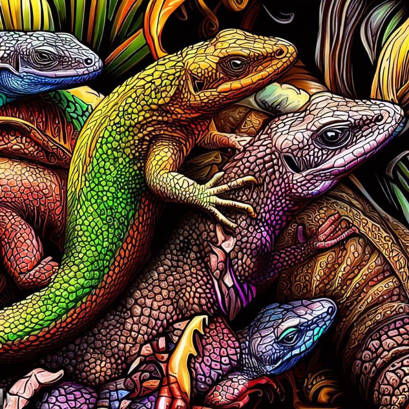 Full Color. Lizards, Coloring, Masterpiece, Renaissance painting style.