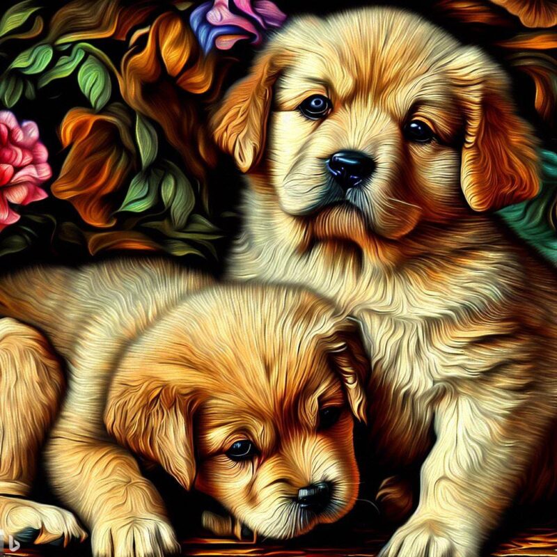 Full Color. Puppies, Coloring, Masterpiece, Renaissance painting style.