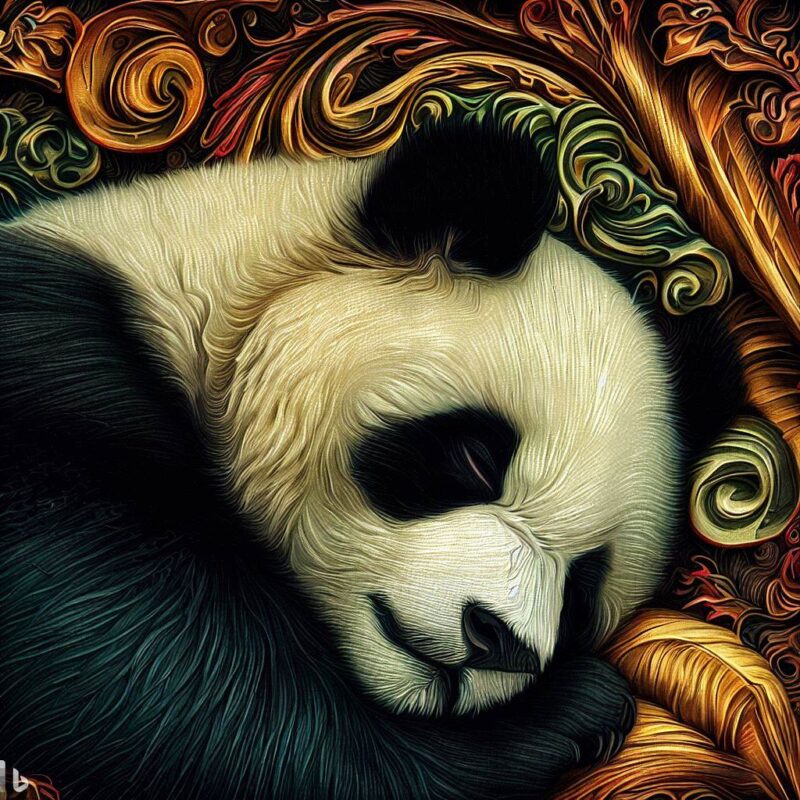 Full Color. Sleeping Panda, Coloring, Masterpiece, Renaissance painting style.