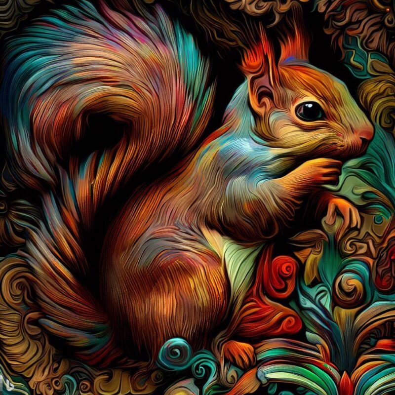 Full Color. Squirrel, Coloring, Masterpiece, Renaissance painting style.