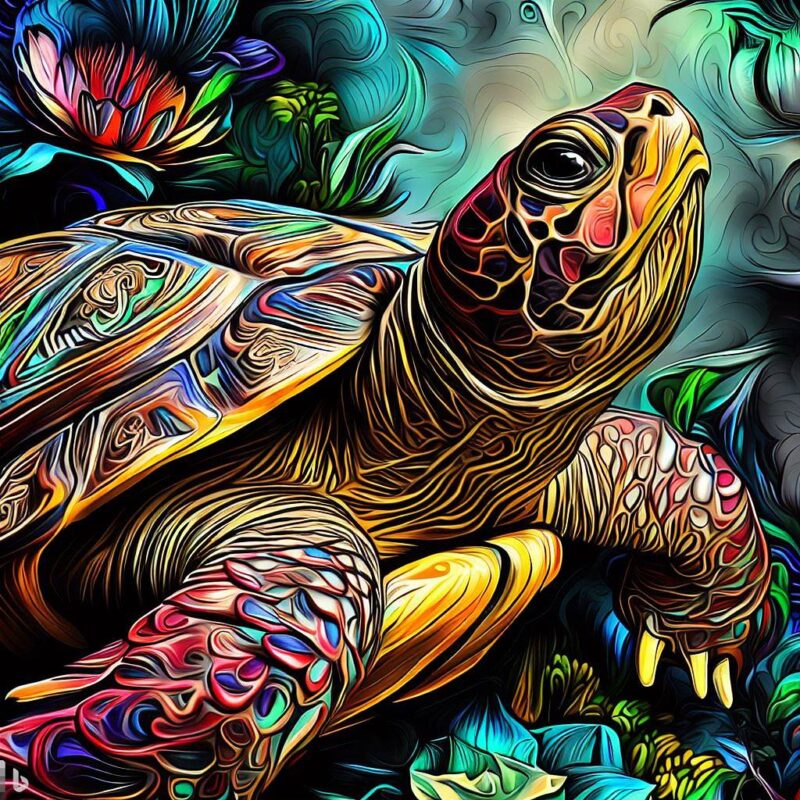 Full Color. Turtle, Coloring, Masterpiece, Renaissance painting style.