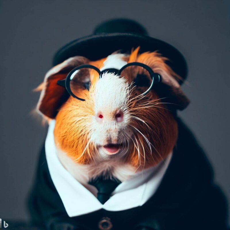 Guinea pig smiling in professor's costume, top quality, professional photo