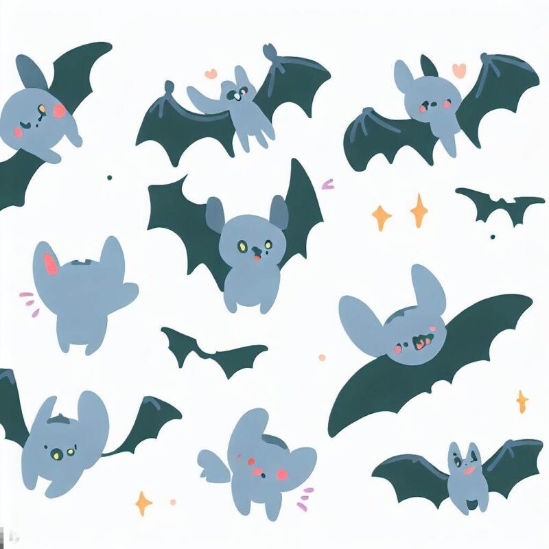 It features cute bat illustrations and figures.