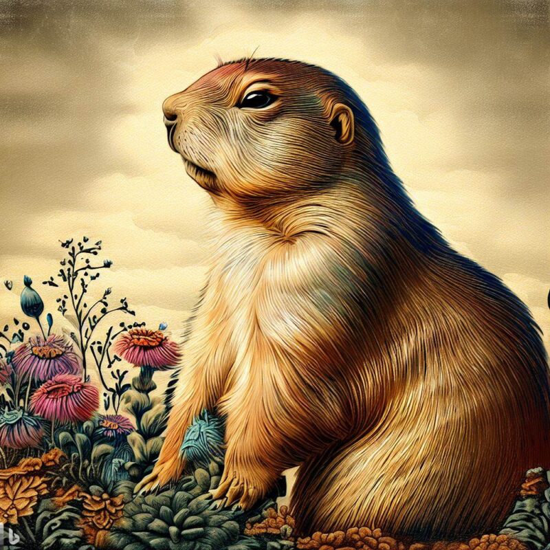 Masterpiece, Renaissance painting style. Prairie dog, coloring. Full color.