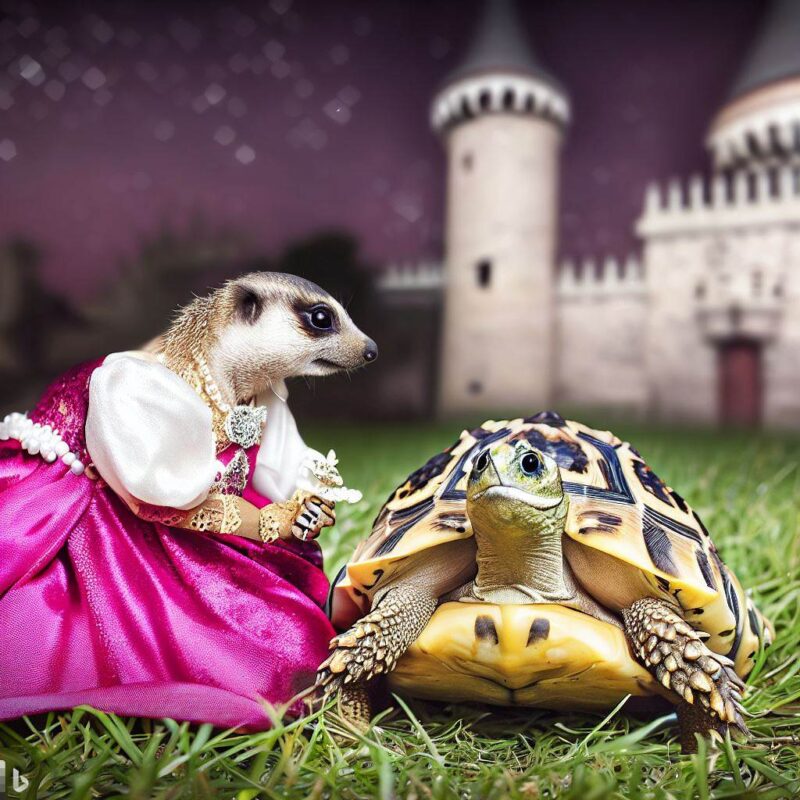 The princess meerkat. The prince tortoise. Dating in a castle. Professional Photo
