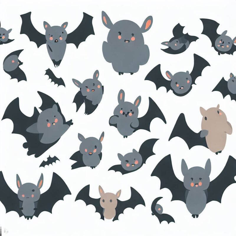 There are many cute bat illustrations and figures.