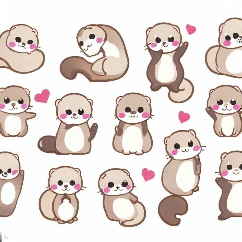 There are many cute ferret illustrations and figures.