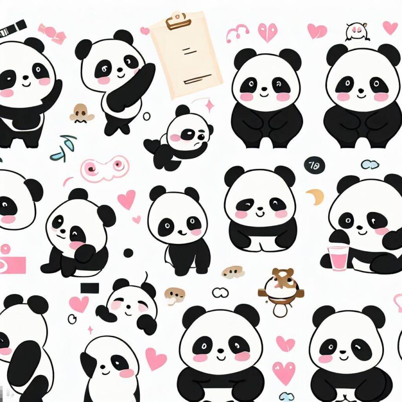 There are many cute panda illustrations and diagrams.