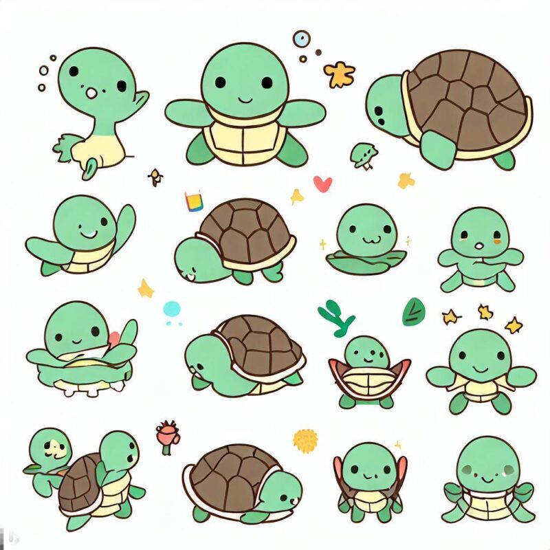 There are many cute turtle illustrations and diagrams.