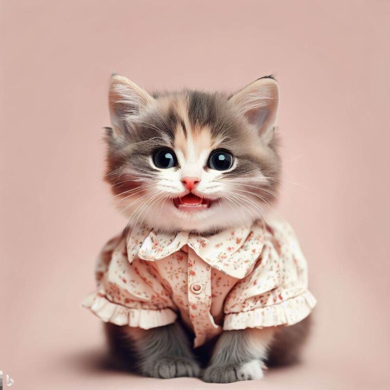 ブラウスを着て微笑むかわいい子猫、最高品質、プロの写真
