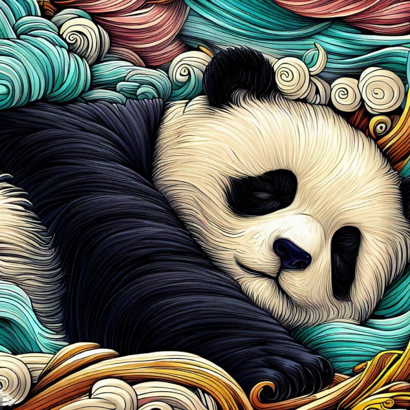 フルカラー。眠るパンダ、ぬりえ、最高傑作、ルネッサンス絵画風