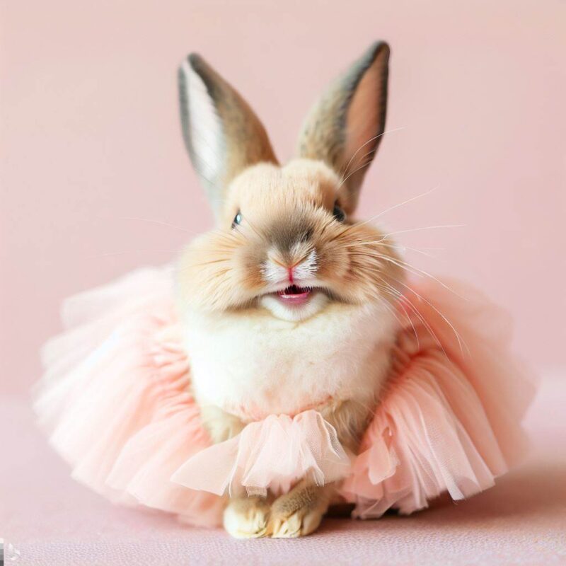 舞踏会ドレスを着て微笑むかわいいウサギ、最高品質、プロの写真