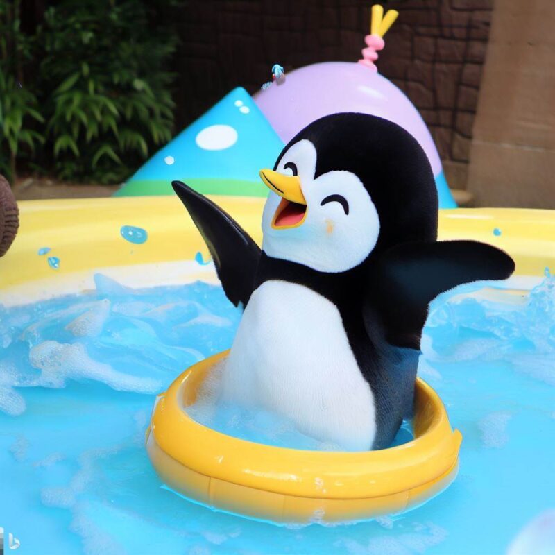 かわいいペンギン。プールで遊んでいる。たのしい。