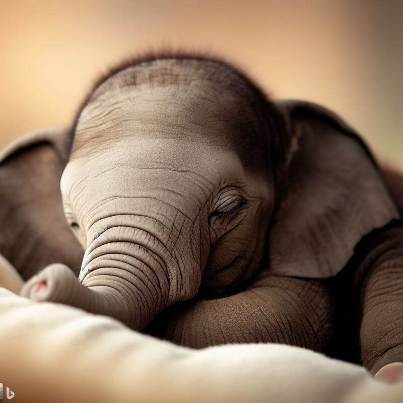 赤ちゃん象が眠っている。柔らかいクッションの上。プロ写真。最高品質。