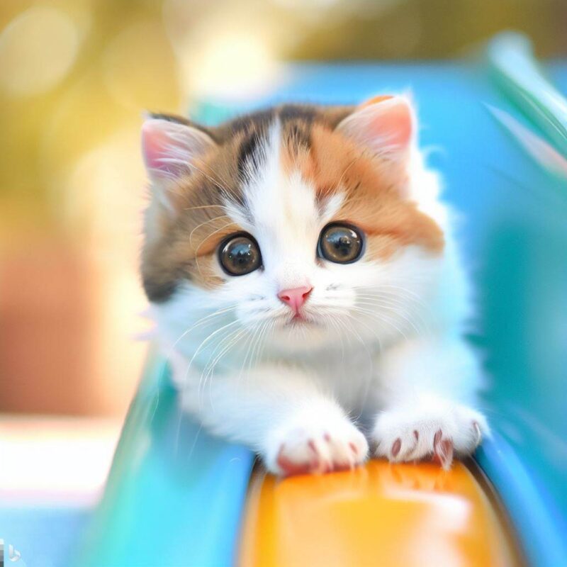 かわいいネコが滑り台で遊んでいるところ