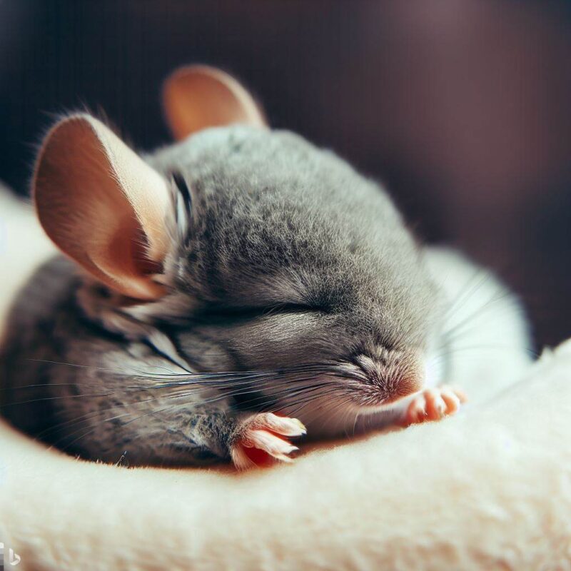 Sleeping baby chinchilla. On a soft cushion. Professional photo. Top quality.