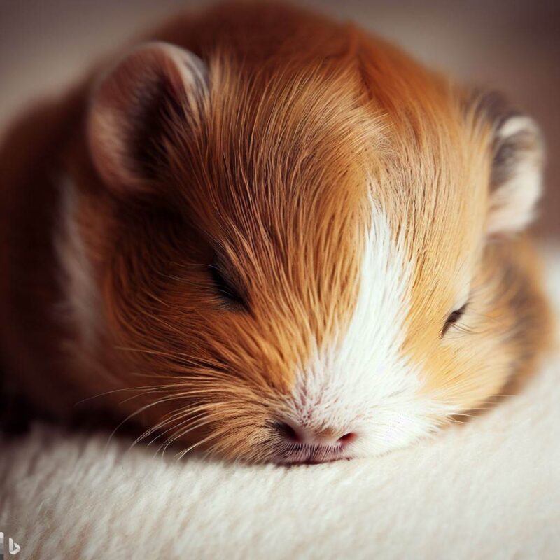 Sleeping baby guinea pig. On a soft cushion. Professional photo. Top quality.