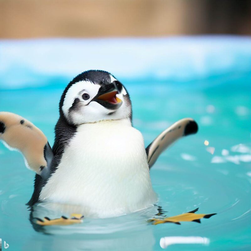 かわいいペンギン。プールで遊んでいる。うれしい。